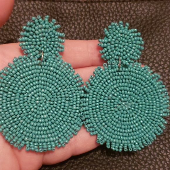 Turquoise Beaded Boho Southwestern Circle Earrings - Picture 3 of 3